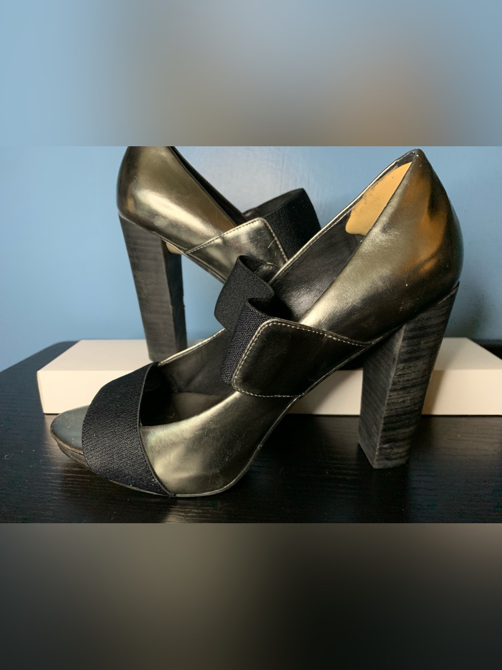 Banana Republic Black with Silver Sheen Open-Toe Block Heels